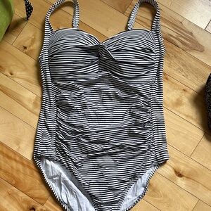Striped Navy and White Women's One Piece Swimsuit